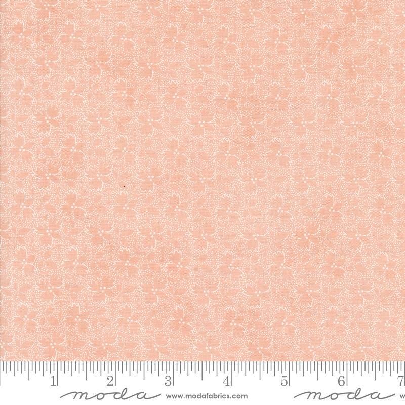 Image of the Sandalwood Harmony Rose Quartz quilting cotton fabric by 3 Sisters for Moda Fabrics. Features a floral fabric on a pink background. Cute Little Fabric Shop