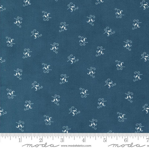 Image of the Sandalwood Felicity Indigo quilting cotton fabric by 3 Sisters for Moda Fabrics. Features a floral fabric on a blue background. Cute Little Fabric Shop