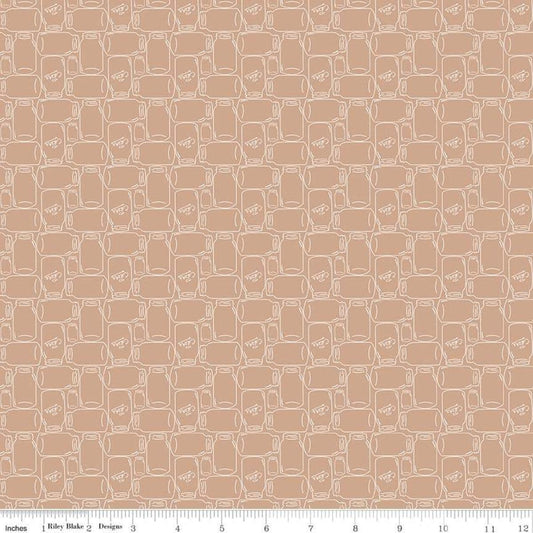 Image of the Farm Girl Vintage Companion Prints Canning Jars Nutmeg quilting cotton fabric by Lori Holt for Riley Blake Designs. Features canning jars on a light tan background. 
Cute Little Fabric Shop