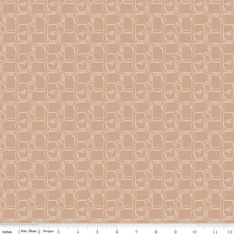 Image of the Farm Girl Vintage Companion Prints Canning Jars Nutmeg quilting cotton fabric by Lori Holt for Riley Blake Designs. Features canning jars on a light tan background. 
Cute Little Fabric Shop