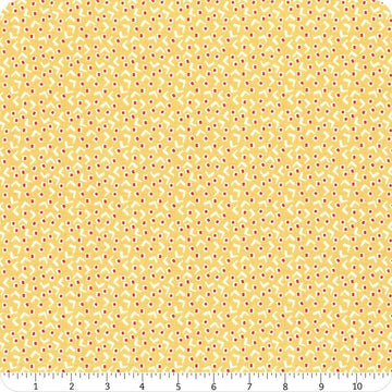 Image of the Vintage Happy 2 Tiny Squares Honey quilting cotton fabric by Lori Holt for Riley Blake Designs. Features squares and a V shape on a pin dot yellow background.  
Cute Little Fabric Shop