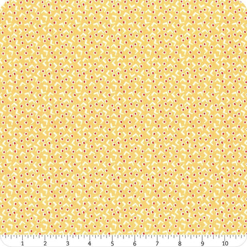 Image of the Vintage Happy 2 Tiny Squares Honey quilting cotton fabric by Lori Holt for Riley Blake Designs. Features squares and a V shape on a pin dot yellow background.  
Cute Little Fabric Shop