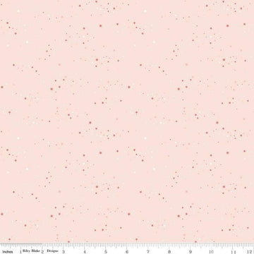 Image of the Between the Pages Starlight Ballerina quilting cotton fabric by Fran Gulick for Riley Blake Designs. Features small scattered stars on a light pink background. 
Cute Little Fabric Shop