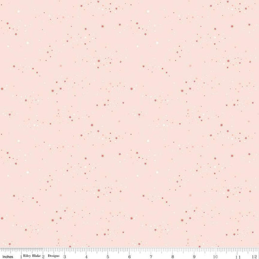 Image of the Between the Pages Starlight Ballerina quilting cotton fabric by Fran Gulick for Riley Blake Designs. Features small scattered stars on a light pink background. 
Cute Little Fabric Shop