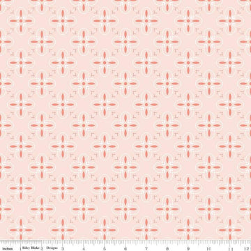 Image of the Between the Pages End Papers Ballerina quilting cotton fabric by Fran Gulick for Riley Blake Designs. Features a geometric medallion design on a light pink background. 
Cute Little Fabric Shop