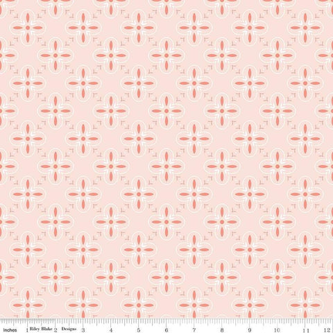 Image of the Between the Pages End Papers Ballerina quilting cotton fabric by Fran Gulick for Riley Blake Designs. Features a geometric medallion design on a light pink background. 
Cute Little Fabric Shop