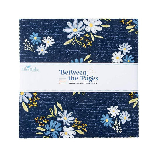 Image of the Between the Pages 10 inch Stacker by Fran Gulick for Riley Blake Designs. Features flower and book themed fabrics. 
Cute Little Fabric Shop