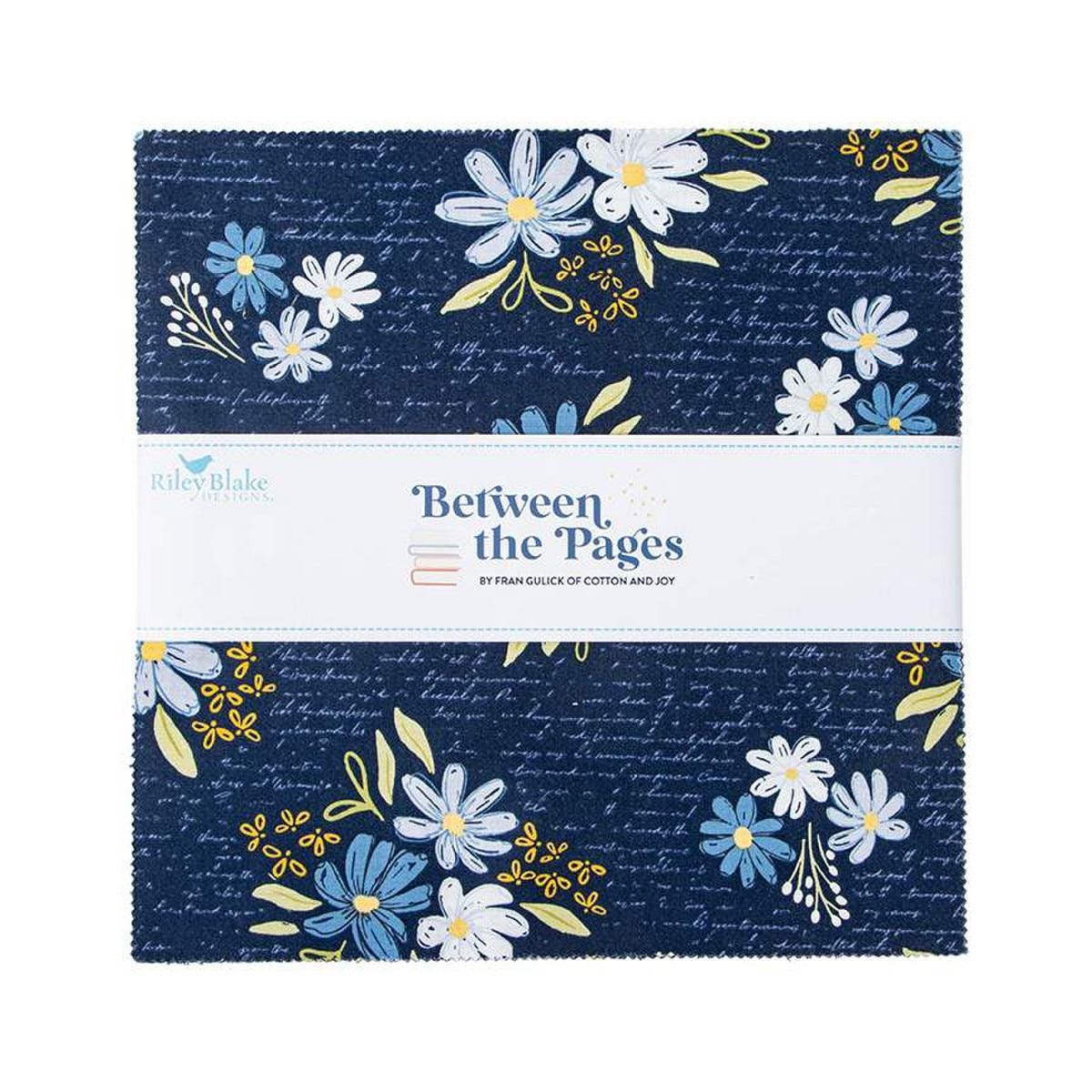 Image of the Between the Pages 10 inch Stacker by Fran Gulick for Riley Blake Designs. Features flower and book themed fabrics. 
Cute Little Fabric Shop