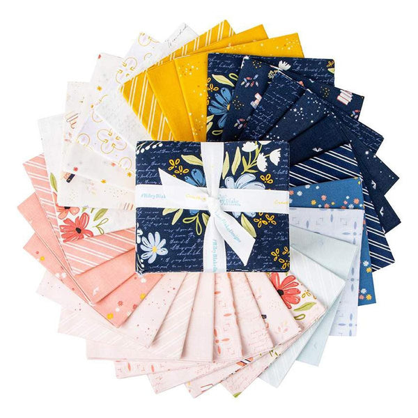 Image of the Between the Pages Fat Quarter Bundle by Fran Gulick for Riley Blake Designs. Features flower and book themed fabrics. 
Cute Little Fabric Shop