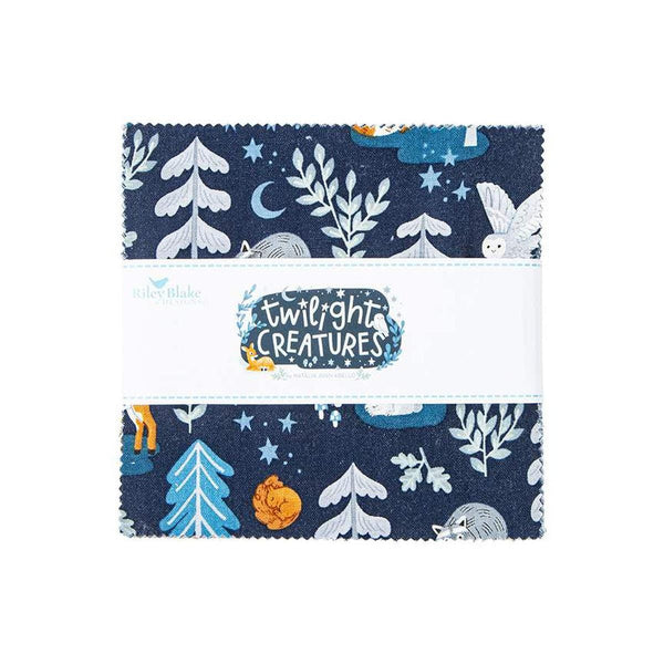 Image of the Twilight Creatures 5 inch stacker by Natàlia Juan Abelló for Riley Blake Designs. Features forest animals on various blue backgrounds.
Cute Little Fabric Shop