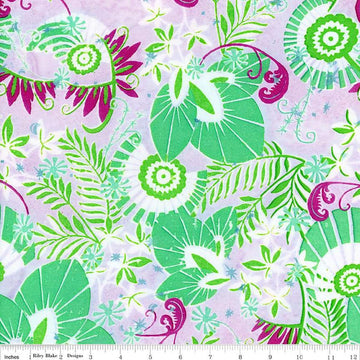 Image of the Expressions Batiks Bedazzled! Wisteria Skye quilting cotton fabric by Pat Fryer for Riley Blake Designs. Features a flower pattern on a pink background. 
Cute Little Fabric Shop