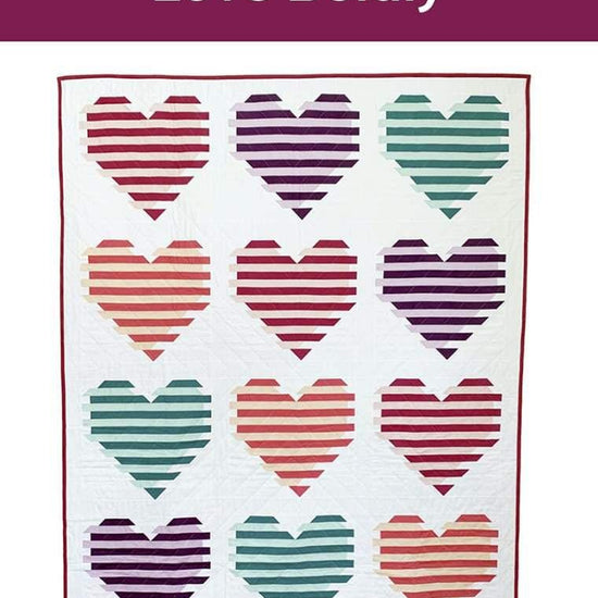 Image of the Love Boldly Quilt Pattern by Michelle Cain for Riley Blake Designs. Features hearts with stripes on a quilt.
Cute Little Fabric Shop