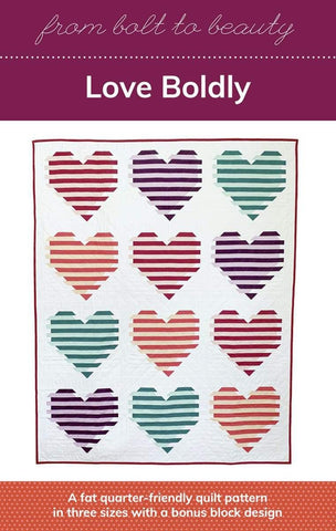 Image of the Love Boldly Quilt Pattern by Michelle Cain for Riley Blake Designs. Features hearts with stripes on a quilt.
Cute Little Fabric Shop