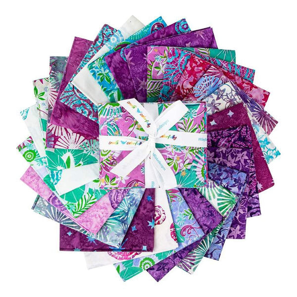 Image of the Expressions Batiks Bedazzled! Fat Quarter Bundle by Riley Blake Designs. Features cool colors in a bundle. 
Cute Little Fabric Shop