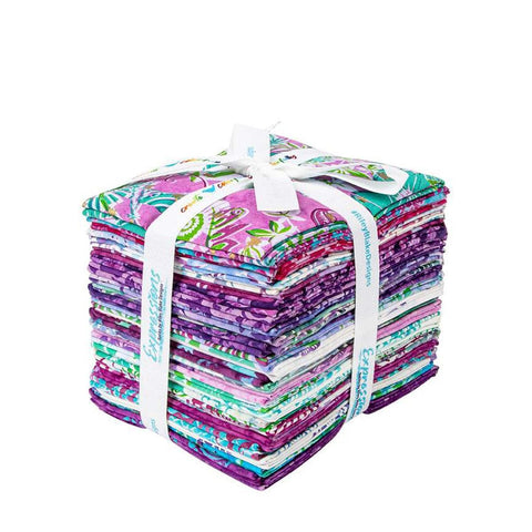 Image of the Expressions Batiks Bedazzled! Fat Quarter Bundle by Riley Blake Designs. Features cool colors in a bundle. 
Cute Little Fabric Shop