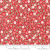 Image of the Love Blooms Cupid Rose quilting cotton fabric by Moda Fabrics. Features flowers on a red background. Cute Little Fabric Shop