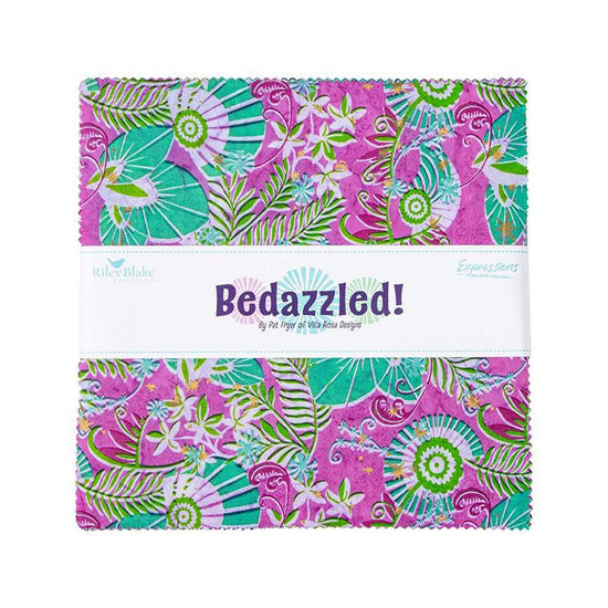 Image of the Expressions Bedazzled! Batik 10 inch Stacker by Riley Blake Designs. Features cool flower colored fabrics. 
Cute Little Fabric Shop
