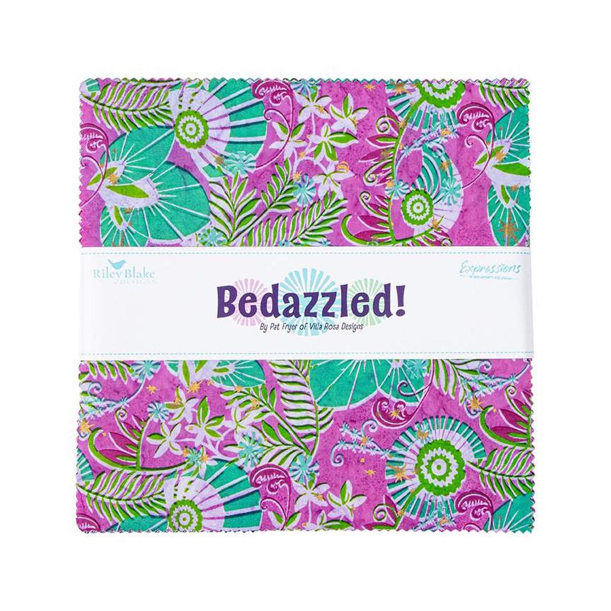 Image of the Expressions Bedazzled! Batik 10 inch Stacker by Riley Blake Designs. Features cool flower colored fabrics. 
Cute Little Fabric Shop