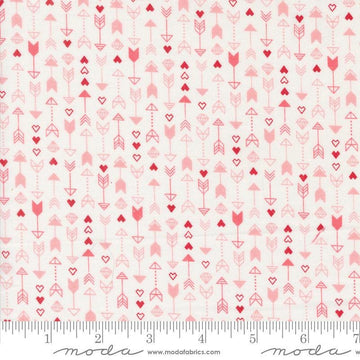 Image of the Love Blooms Arrow Lace quilting cotton fabric by Moda Fabrics. Features arrows on a white background. Cute Little Fabric Shop