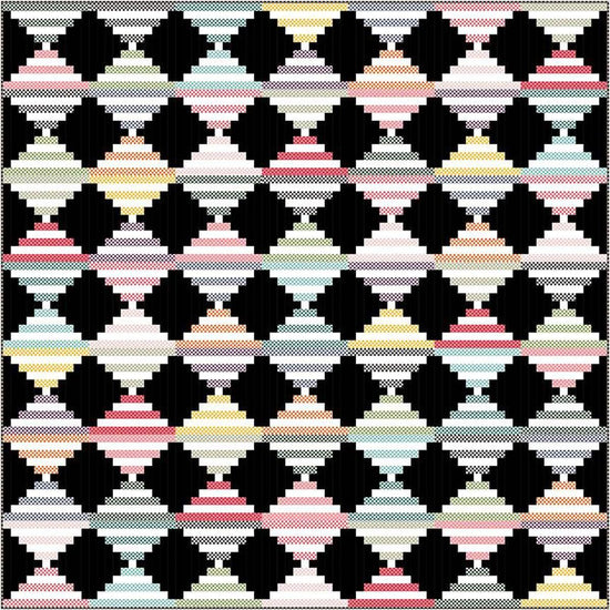 Image of the Candy Logs quilt pattern by Wendy Sheppard for Riley Blake Designs. Features stripes in diamond shapes. 
Cute Little Fabric Shop
