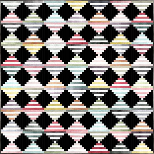 Image of the Candy Logs quilt pattern by Wendy Sheppard for Riley Blake Designs. Features stripes in diamond shapes. 
Cute Little Fabric Shop