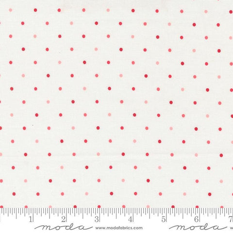 Image of the Love Blooms Magic Dots Love quilting cotton fabric by Moda Fabrics. Features small dots on a white background. Cute Little Fabric Shop