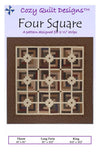 Image of the Four Square quilt pattern by Cozy Quilt Designs for Riley Blake Designs. Features squares on a quilt. 
Cute Little Fabric Shop