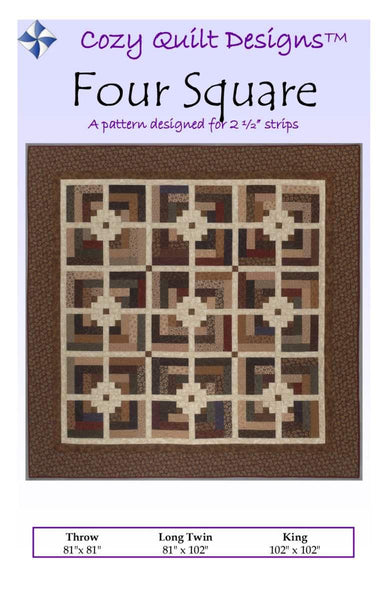 Image of the Four Square quilt pattern by Cozy Quilt Designs for Riley Blake Designs. Features squares on a quilt. 
Cute Little Fabric Shop