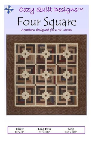 Image of the Four Square quilt pattern by Cozy Quilt Designs for Riley Blake Designs. Features squares on a quilt. 
Cute Little Fabric Shop