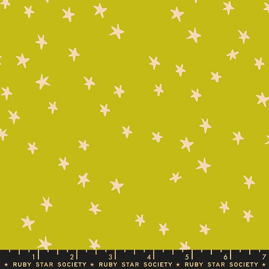 Image of the Starry Blenders Star Pistachio quilting cotton fabric by Alexia Abegg for Moda Fabrics. Features small scattered stars on a lime background. Cute Little Fabric Shop