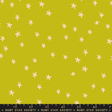 Image of the Starry Blenders Star Pistachio quilting cotton fabric by Alexia Abegg for Moda Fabrics. Features small scattered stars on a lime background. Cute Little Fabric Shop
