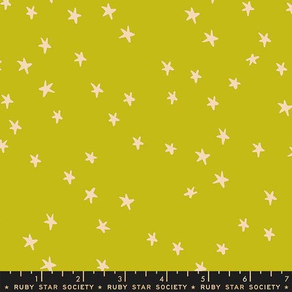 Image of the Starry Blenders Star Pistachio quilting cotton fabric by Alexia Abegg for Moda Fabrics. Features small scattered stars on a lime background. Cute Little Fabric Shop