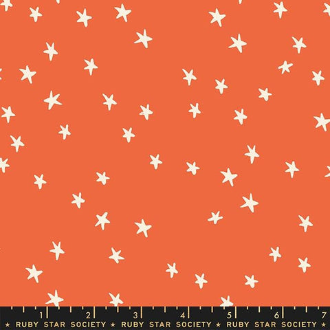 Image of the Starry Blenders Star Nutmeg quilting cotton fabric by Alexia Abegg for Moda Fabrics. Features small scattered stars on an orange background. Cute Little Fabric Shop