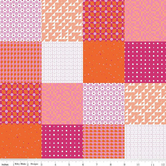 Image of the Celebrate Patchwork Magenta
 quilting cotton fabric by Sue Daley for Riley Blake Designs. Features a patchwork of bright colorful patterns on a many backgrounds.
Cute Little Fabric Shop