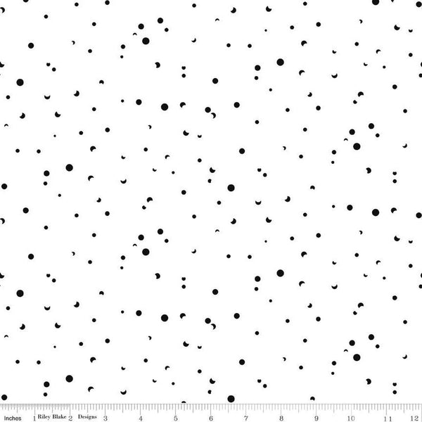 Image of the Celebrate Confetti White
 quilting cotton fabric by Sue Daley for Riley Blake Designs. Features brightly colored dots and crescent moons on a bright white background.
Cute Little Fabric Shop