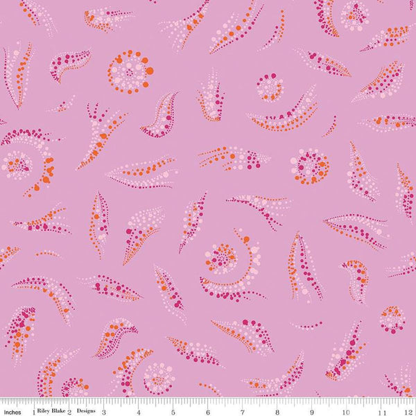 Image of the Celebrate Dots Purple quilting cotton fabric by Sue Daley for Riley Blake Designs. Features scattered dots  on a light purple background.
Cute Little Fabric Shop