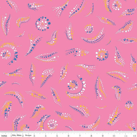 Image of the Celebrate Dots Hot Pink quilting cotton fabric by Sue Daley for Riley Blake Designs. Features scattered dots  on a pink background.
Cute Little Fabric Shop