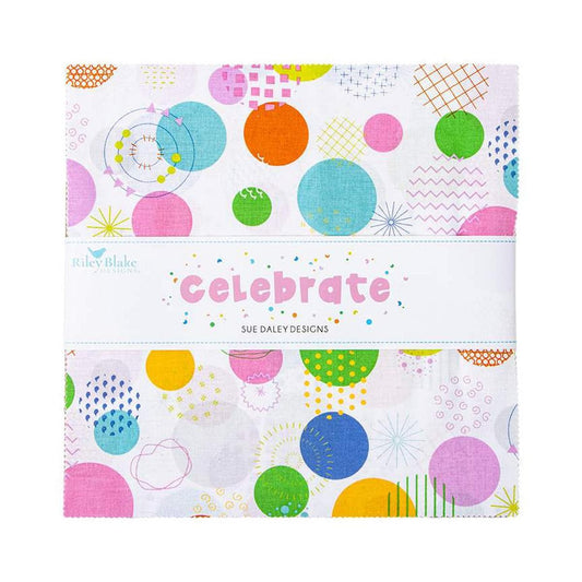 Image of the Celebrate 10 inch stacker by Sue Daley for Riley Blake Designs. Features abstract geometric designs. 
Cute Little Fabric Shop