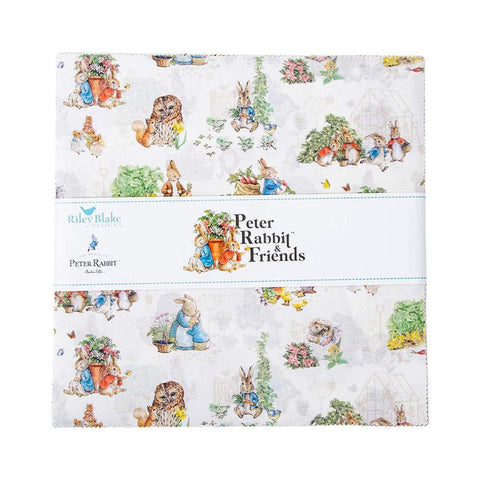 Image of the Peter Rabbit and Friends 10 Inch stacker by Beatrix Potter for Riley Blake Designs. Features animals on various backgrounds. 
Cute Little Fabric Shop