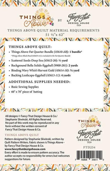 Image of the Things Above Quilt Pattern by Fancy That Design House and Co for Moda Fabrics. Features the fabric requirements. 
Cute Little Fabric Shop