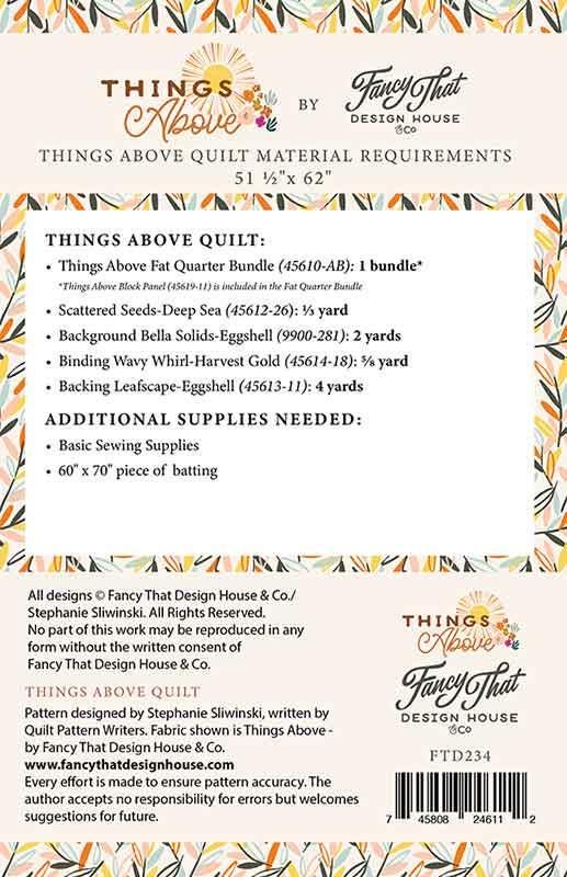 Image of the Things Above Quilt Pattern by Fancy That Design House and Co for Moda Fabrics. Features the fabric requirements. 
Cute Little Fabric Shop