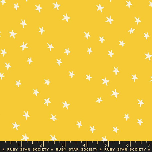 Image of the Starry Blenders Star Yellow quilting cotton fabric by Alexia Abegg for Moda Fabrics. Features small scattered stars on a yellow background. Cute Little Fabric Shop