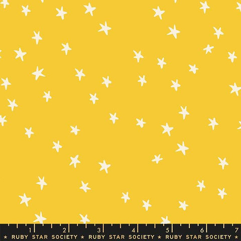 Image of the Starry Blenders Star Yellow quilting cotton fabric by Alexia Abegg for Moda Fabrics. Features small scattered stars on a yellow background. Cute Little Fabric Shop