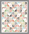 Image of the Peace and Love Quilt Pattern by Frannie B Quilting Co for Riley Blake Designs. Features peace signs and hearts on a quilt. 
Cute Little Fabric Shop