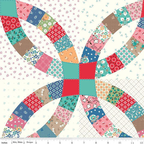 Image of the Home Town Wedding Print Multi quilting cotton fabric by Lori Holt for Riley Blake Designs. Features a double wedding ring design. 
Cute Little Fabric Shop