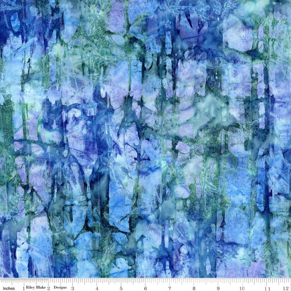 Image of the Expressions Batiks Express Yourself! Abstract Peacock quilting cotton fabric by Riley Blake Designs. Features an abstract pattern on a blue background. 
Cute Little Fabric Shop