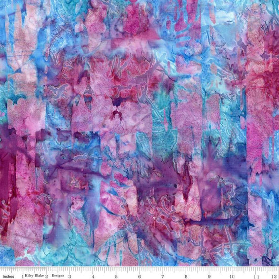 Image of the Expressions Batiks Express Yourself! Abstract Denim Bijou quilting cotton fabric by Riley Blake Designs. Features an abstract pattern on a multicolored background. 
Cute Little Fabric Shop
