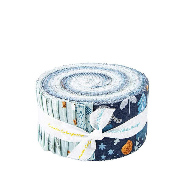 Image of the Twilight Creatures rolie polie by Natàlia Juan Abelló for Riley Blake Designs. Features animal fabrics on blue backgrounds. 
Cute Little Fabric Shop