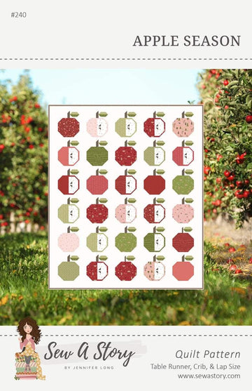 Image of the Apple Season Quilt Pattern by Jennifer Long for Riley Blake Designs. Features apples on a white background. 
Cute Little Fabric Shop