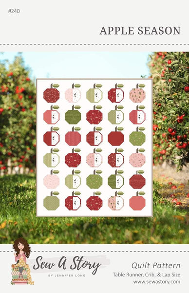 Image of the Apple Season Quilt Pattern by Jennifer Long for Riley Blake Designs. Features apples on a white background. 
Cute Little Fabric Shop